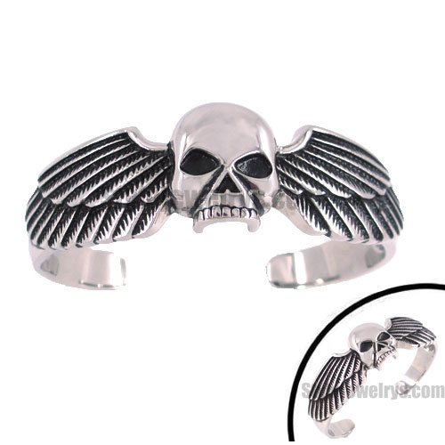 Stainless steel jewelry wing skull bangle SJB0131 - Click Image to Close